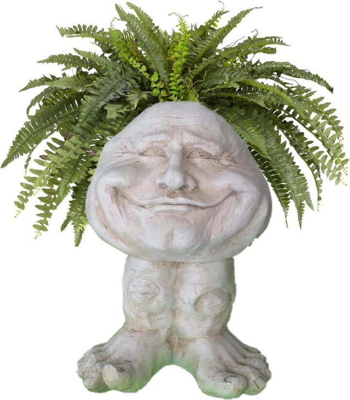 18 in. Antique White Papa John the Muggly Statue Face Planter Holds 7 in. Pot