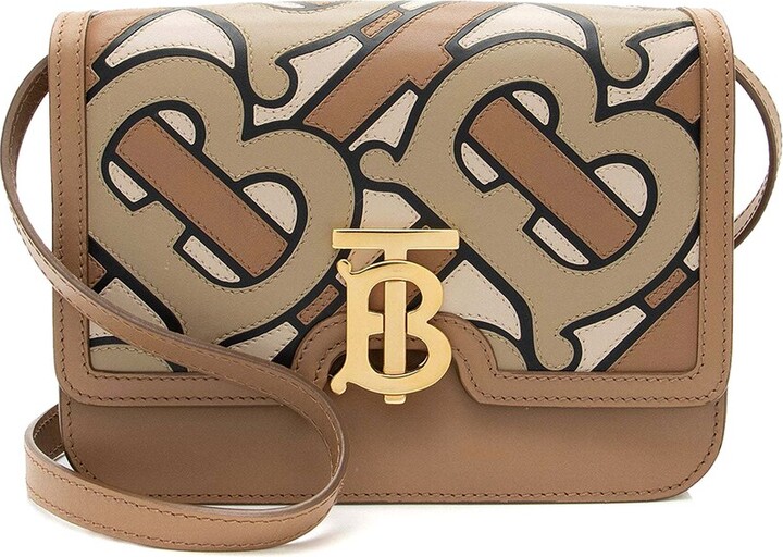 Burberry Brown Leather Tb Monogram Tb Small Flap Bag (Authentic Pre-Loved)