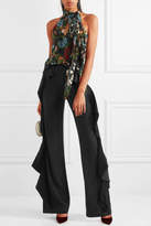 Thumbnail for your product : Alice + Olivia Wallace Satin Ruffled-trimmed Crepe Wide-leg Pants