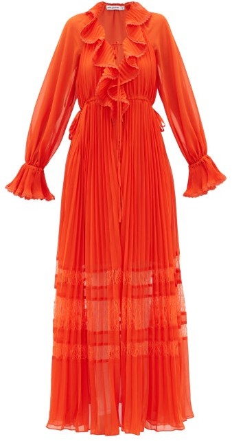 self portrait orange pleated dress