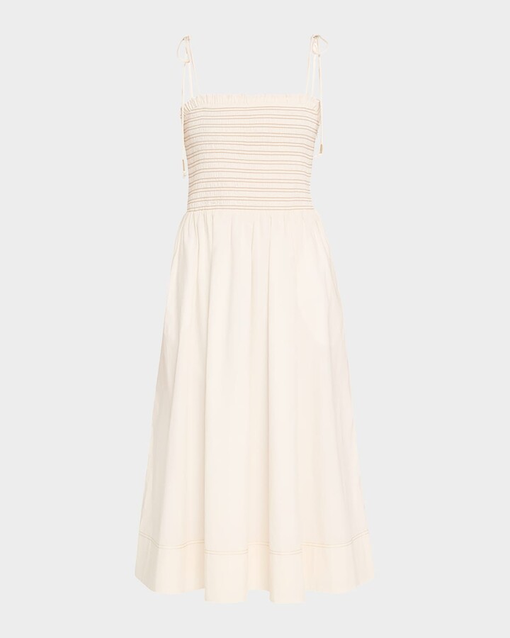 Veronica Beard Kaela Smocked A-Line Midi Dress