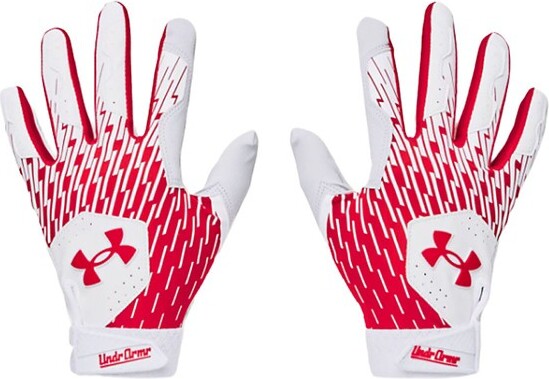 Men's Under Armour Clean Up Baseball Batting Gloves Red/White XLarge