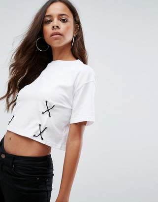 Missguided Petite Lace Up Detail Cropped T-Shirt