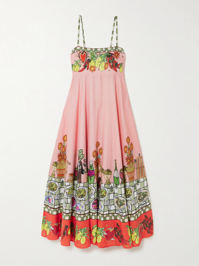 ALÉMAIS ALÉMAIS - Contessa Printed Linen Midi Dress - Pink