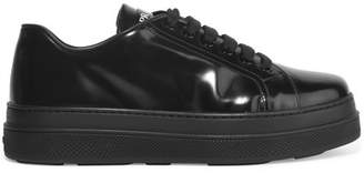 Prada Glossed-leather Platform Sneakers - Black