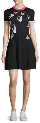 McQ Short-Sleeve Jacquard Skater Dress, Black/White