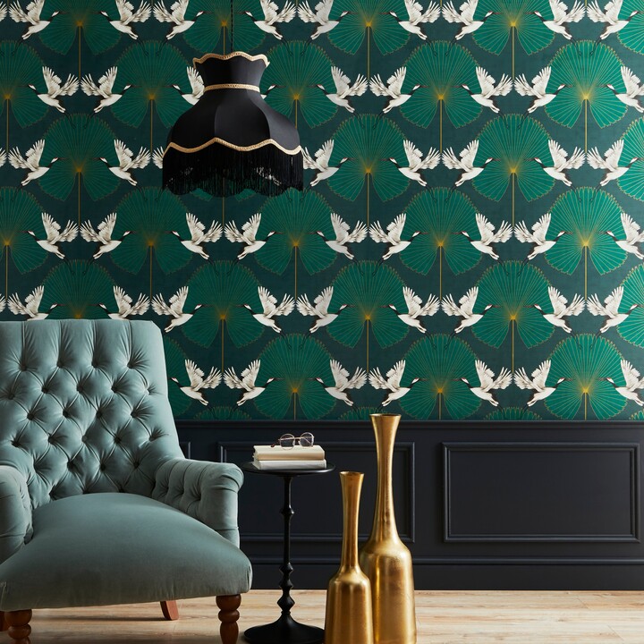 Dunelm Luxe Cranes Green Wallpaper Green ShopStyle Decor