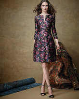 Thumbnail for your product : Oscar de la Renta 3/4-Sleeve Rose-Print Dress