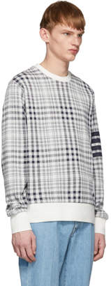 Thom Browne Navy and White Shadow Check Jacquard Sweatshirt