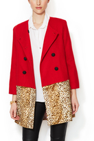Thumbnail for your product : Wren Wool Double Breasted Coat with Leopard Print Hem
