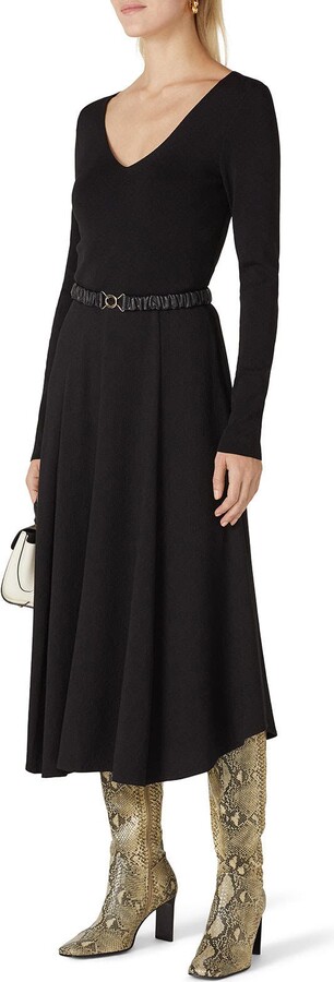 Mixed Media V-Neck Dress Black