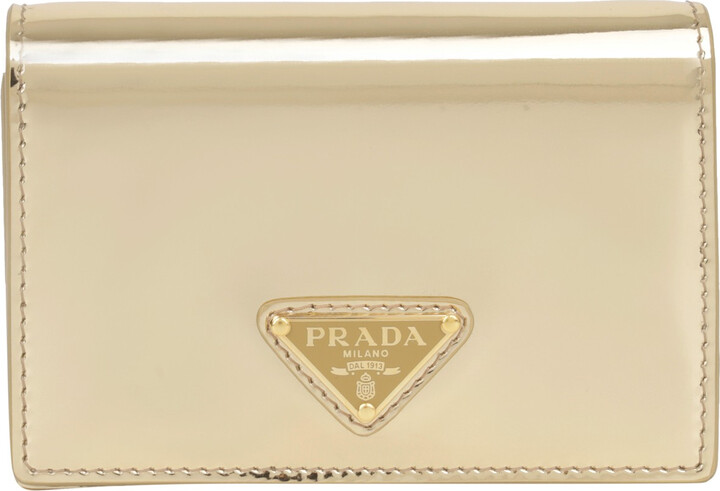 PRADA Leather Chain Crossbody Clutch Bag Wallet Beige Gold