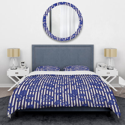 Design Art Blue Tropical Flowers - Abstract Duvet Cover Set - Microfiber Polyester