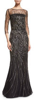 Thumbnail for your product : St. John Beaded 3/4-Sleeve Tulle Gown, Caviar