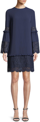 MICHAEL Michael Kors Bell-Sleeve Dress with Scalloped Lace