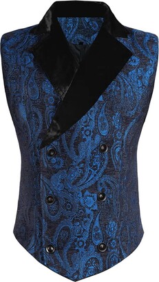 COOFANDY Mens Paisley Tuxedo Vest Victorian Steampunk Gothic Suit Vest Slim Fit V-Neck Waistcoat, Black Filigree, Small