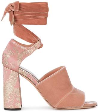 Rochas Pink Velvet Ankle Tie 100 sandals