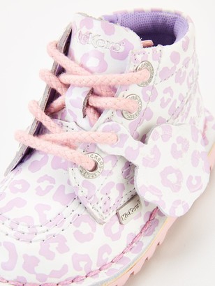 Kickers Girls Kick Hi White Leopard Boot White/Pink