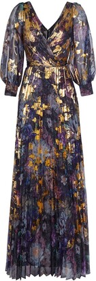 Marchesa Notte floral-print V-neck gown