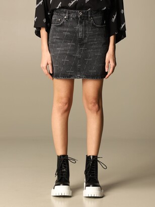 Balenciaga denim skirt with all-over mini logo - ShopStyle