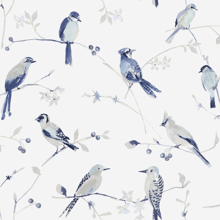 Plum Tree Blue Botanical Wallpaper Sample
