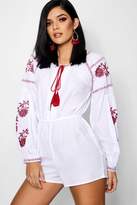 Thumbnail for your product : boohoo Heavily Embroidered Smock Style Playsuit