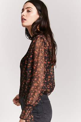 Forever 21 Sheer Floral Pintucked Top