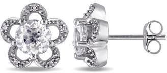 Laura Ashley 2 CT TW White Topaz and Diamond 10K White Gold Flower Stud Earrings