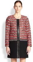 Thumbnail for your product : Milly Leather-Trimmed Bouclé and Woven Coat
