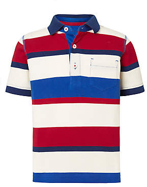John Lewis 7733 Boys' Wide Stripe Polo Shirt, Blue/Red