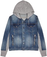 jean jacket with cotton sleeves and hood