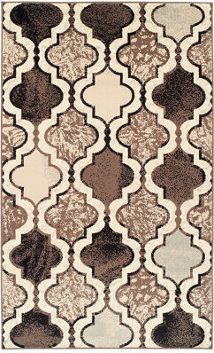 Red Barrel Studio 5' X 8' Ivory Quatrefoil Power Loom Distressed Stain Resistant Area Rug