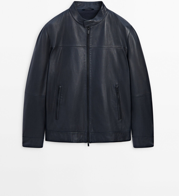 Massimo Dutti Blue Nappa Leather Jacket