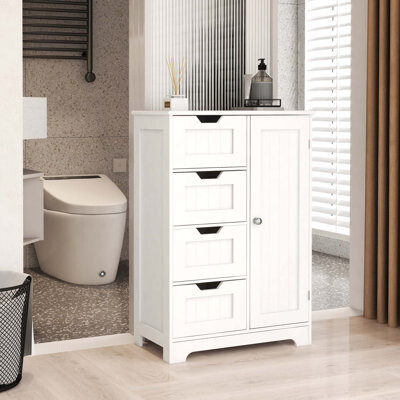 Freestanding Floor Storage Cabinet With Adjustable Shelves, 4 Drawers And 1 Door