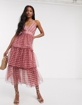 Thumbnail for your product : Forever U tiered midi dress in gingham