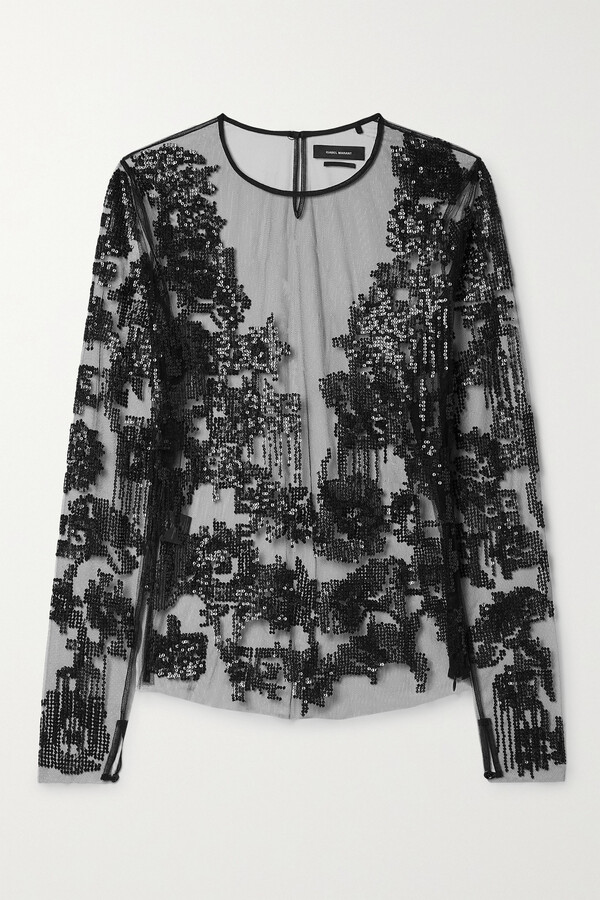 Isabel Marant Kimmy Sequin-embellished Mesh Top - Black - ShopStyle