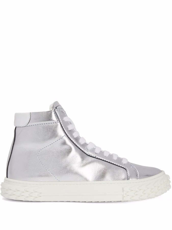 silver and white chanel sneakers