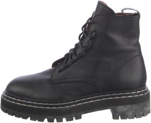 Proenza Schouler Leather Ankle Combat Boots Black Round-Toes Platform Lace-Up Closure at Uppers Designer