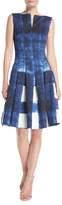 Thumbnail for your product : Oscar de la Renta Sleeveless Bateau-Neck Brushstroke Fit-and-Flare Cocktail Dress