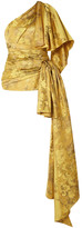 Thumbnail for your product : Oscar de la Renta One-shoulder Knotted Draped Silk-jacquard Top