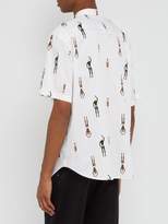 Thumbnail for your product : Thom Browne Swimmer Print Short Sleeved Cotton Shirt - Mens - White