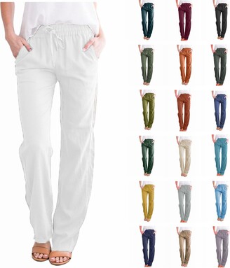 UK Women Cotton Linen Trousers Ladies Summer Casual Elastic Waist Bottoms  Pants