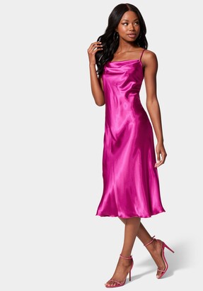 Bebe Satin Cowl Neck Slip Midi Dress - ShopStyle