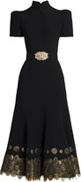 Embroidered Belted Midi-Dress 