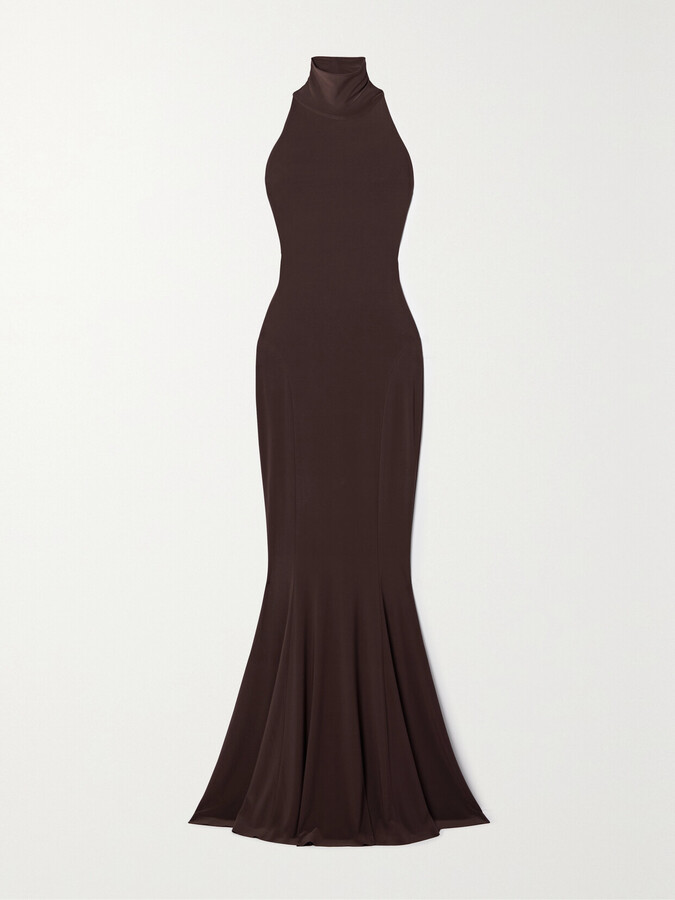 Norma Kamali Stretch-jersey Turtleneck Gown - Brown