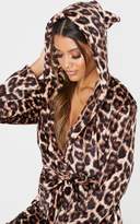 Thumbnail for your product : PrettyLittleThing Brown Leopard Print Dressing Gown
