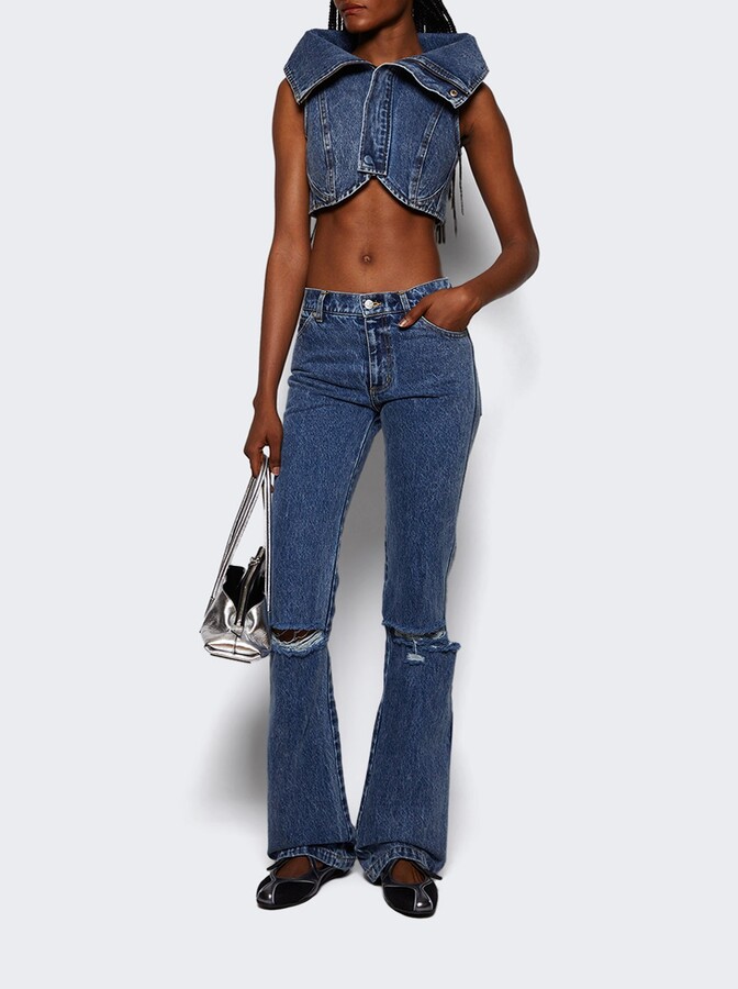 Natasha Zinko Distressed Knees Flared Jeans Dark Wash Blue