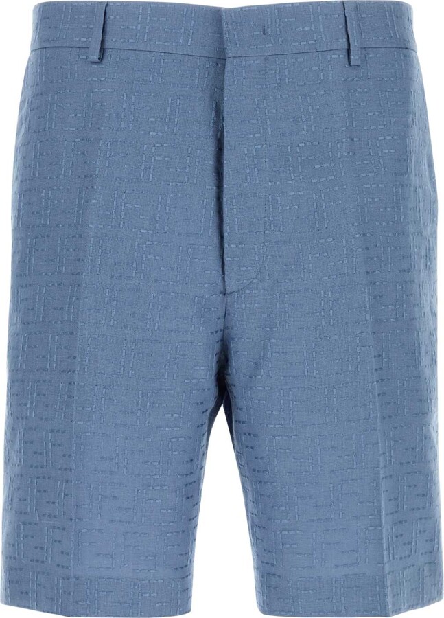 Fendi Cerulean Blue Linen Blend Bermuda Shorts