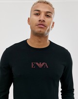 Thumbnail for your product : Emporio Armani slim fit Eva eagle logo long sleeve lounge t-shirt in black