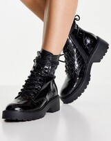 Thumbnail for your product : Steve Madden Tornado lace up chunky ankle boots in black croc